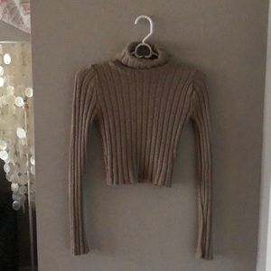 Silence + Noise - Tan Cropped Turtleneck Sweater